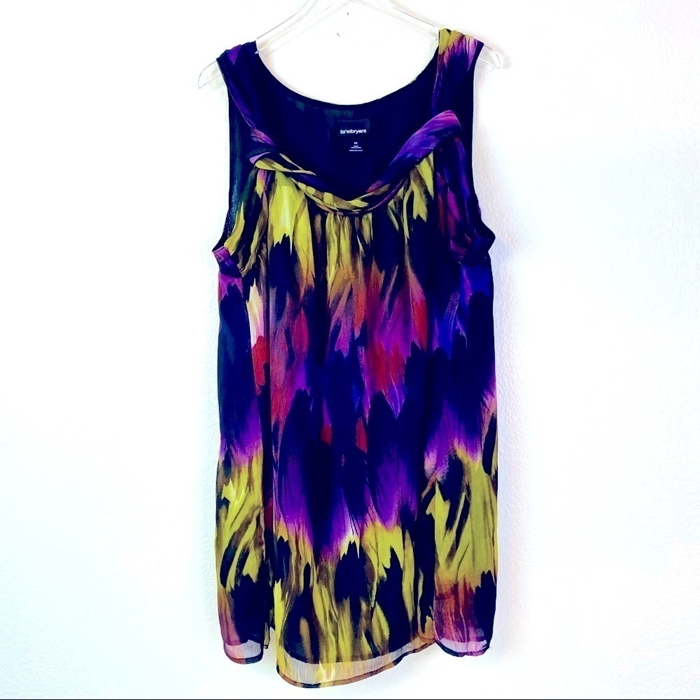 Lane Bryant Multicolor Abstract Print Sleeveless Dress - Purple, Yellow, Black